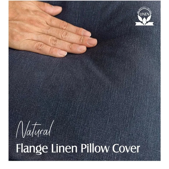 NEW 2 Large Flange Linen Pillow Covers 22x22” Navy - Picture 2 of 4